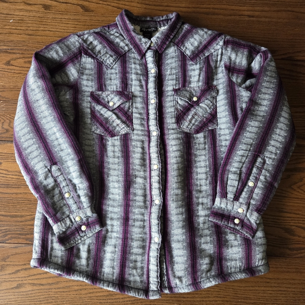 Wrangler Retro Sherpa Lined Jacket Women's LG Pearl Snaps Grey Purple EUC LW4009